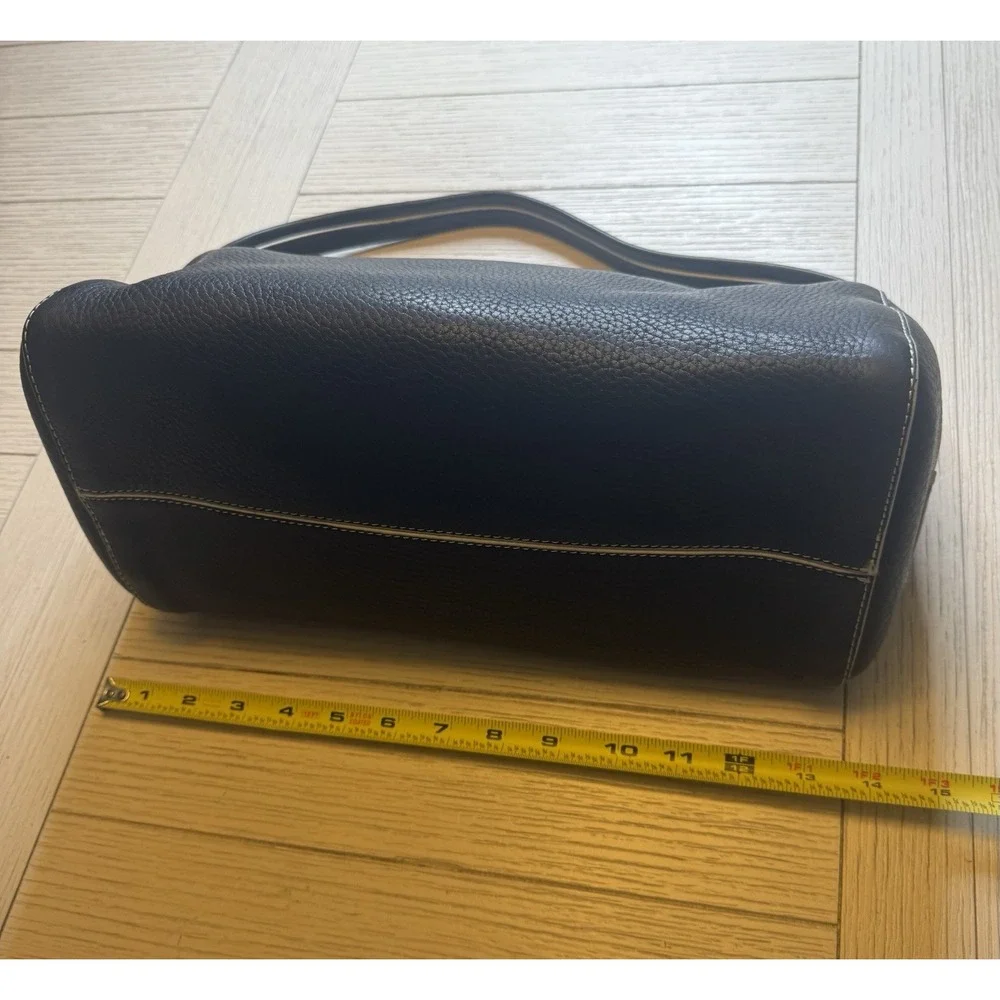 Cole Haan Black Pebble Leather Shoulder Bag‎ W/ Contrast Stitching, Zip Close.